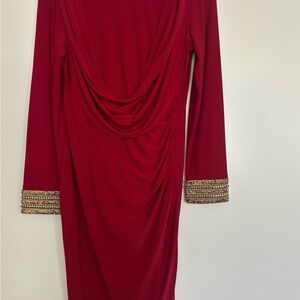 MARINA Red Dress with Gold Accents